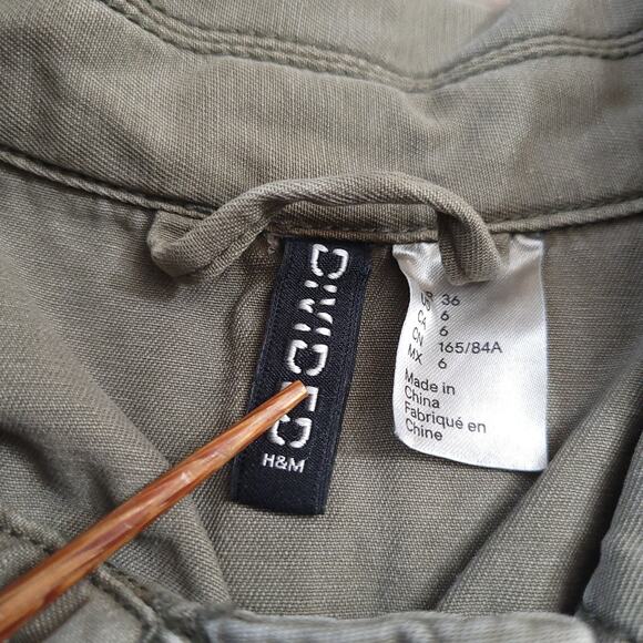 H&M Jacket Women 6 Green Military Army Button Front Casual Coat Gorpcore Outdoor - Picture 4 of 8